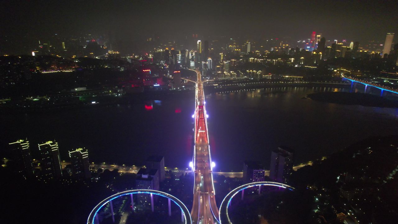 重庆菜园坝大桥夜景航拍 