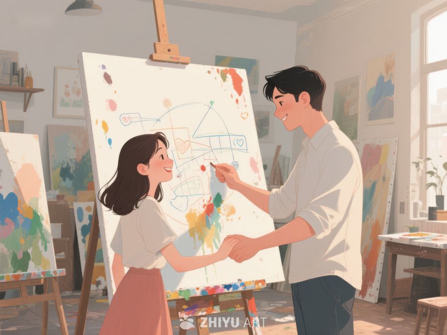 两人在画室共同创作艺术作品 469