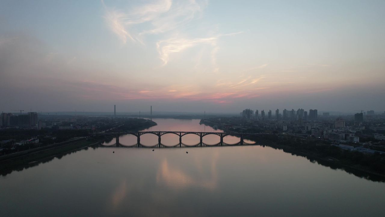 湖南湘潭湘江湘潭大桥日落晚霞
