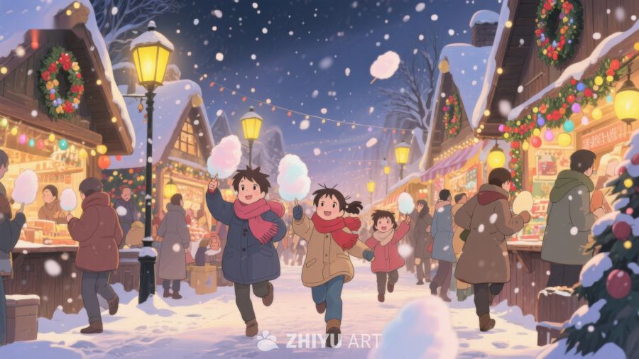 冬日雪夜的欢乐集市 30