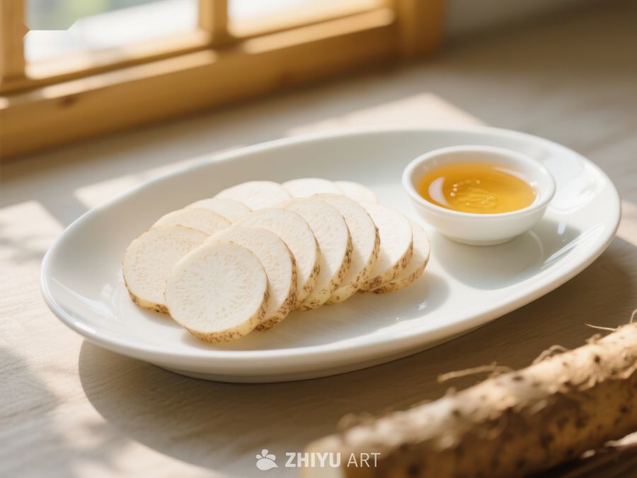 切片山药与酱料摆盘 348