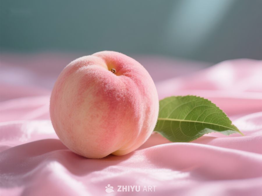 新鲜桃子静置粉色布料上 725