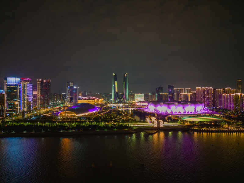 航拍 浙江 杭州 城市 夜景 杭州建设