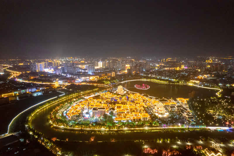 河北沧州城市风光地标建筑航拍图 