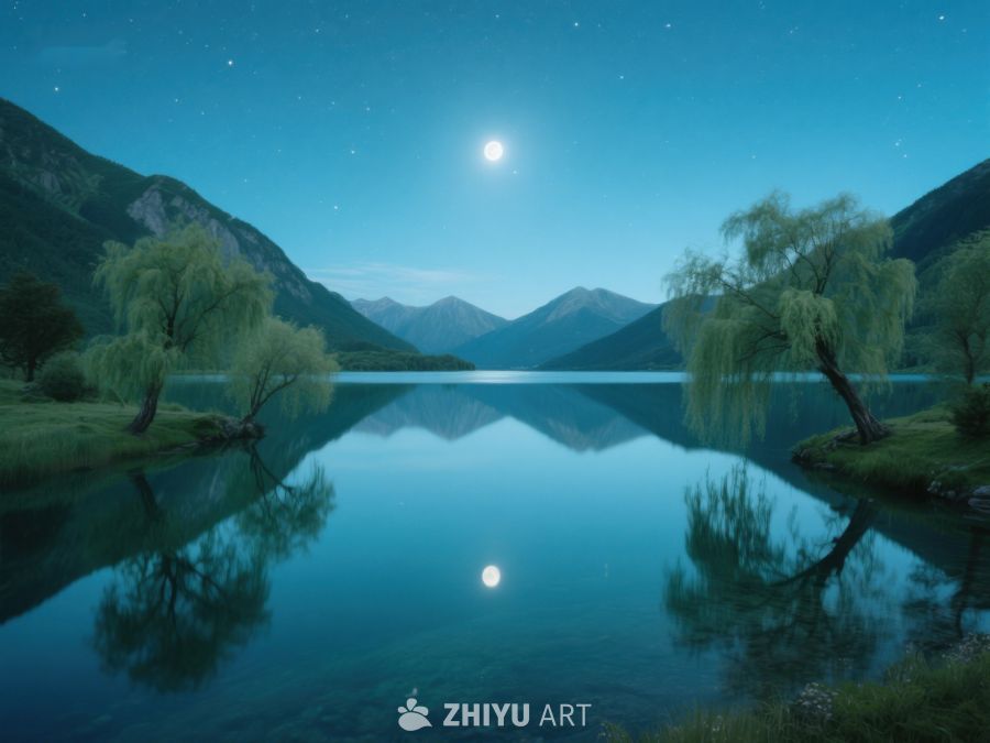 月夜湖畔，倒影如画 511