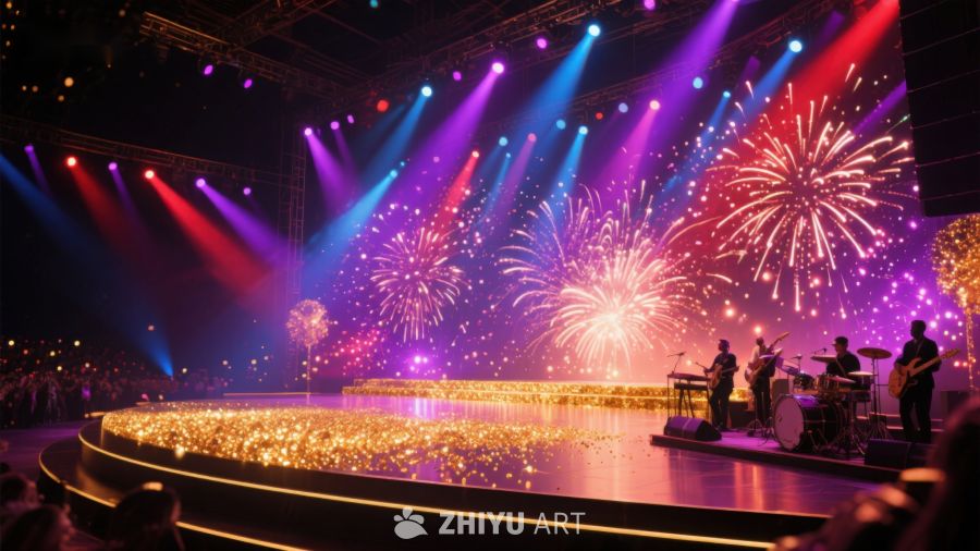 舞台烟花表演，乐队现场演奏 774