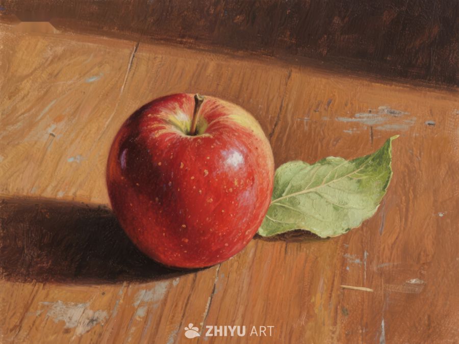 红苹果与绿叶静物画 112