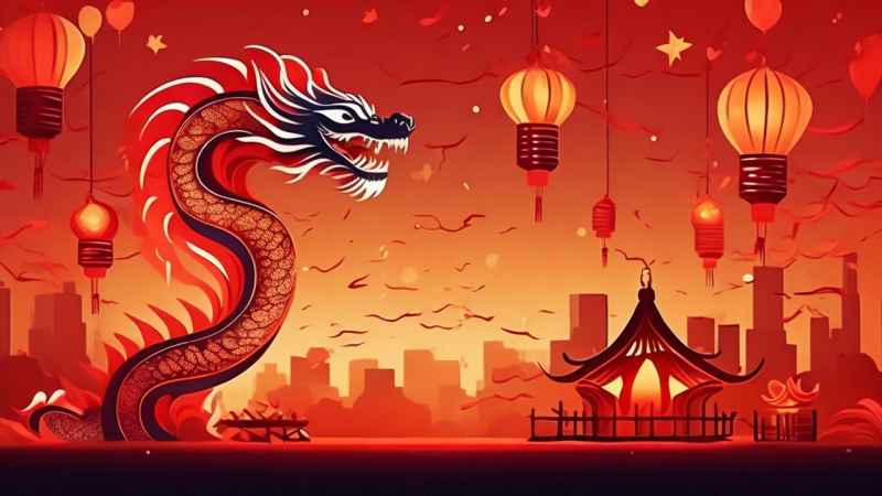 过年春节游龙灯简约插画 33