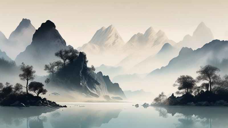 国风水彩画山水风景插画 12