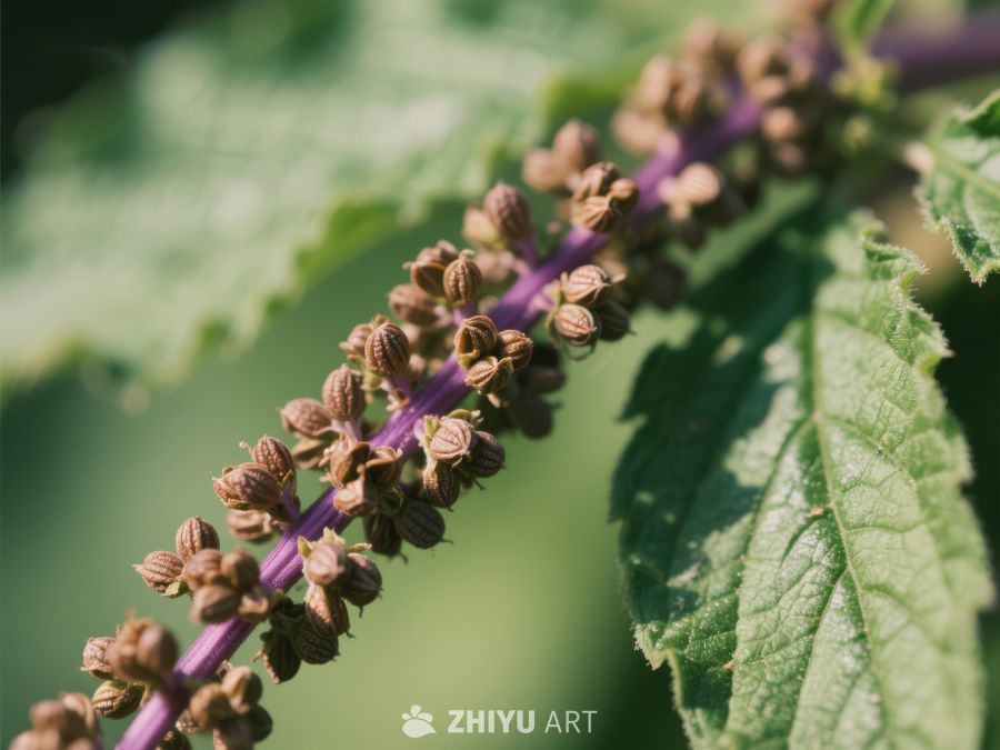 紫色花穗与绿叶的特写 718