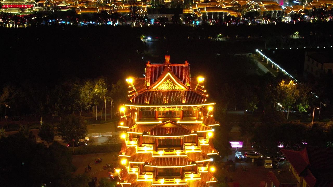 河北沧州城市夜景灯光航拍