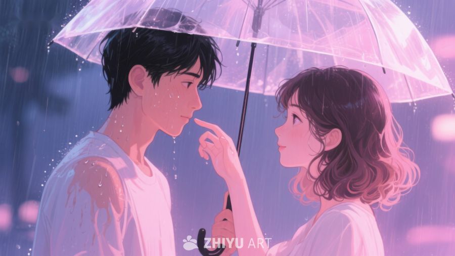 雨中情侣温馨互动 671