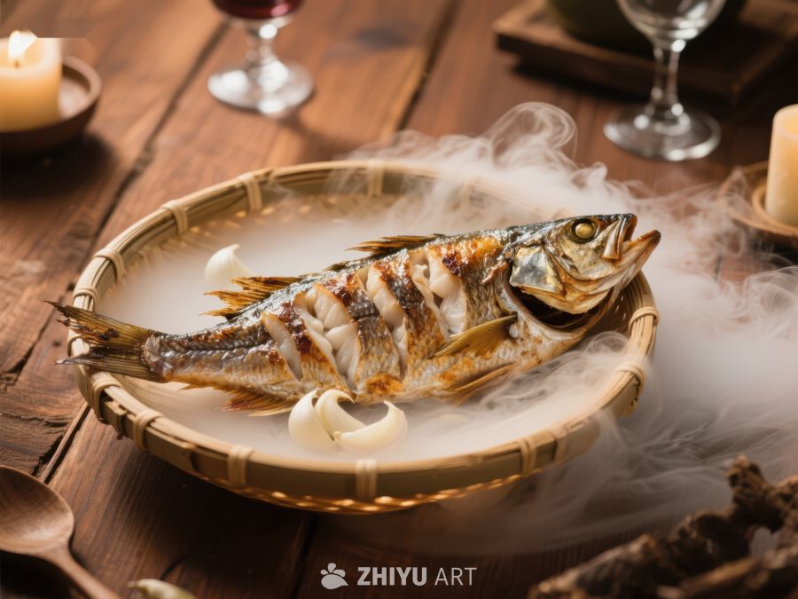 热气腾腾的蒸鱼美食