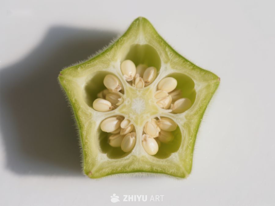 切开的绿色果实，内部种子清晰可见 253