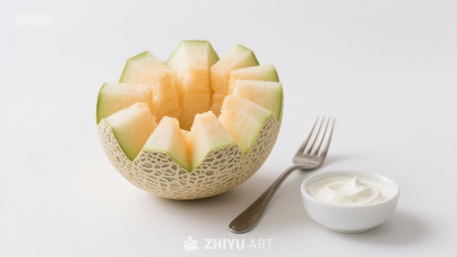 切块哈密瓜配酸奶酱