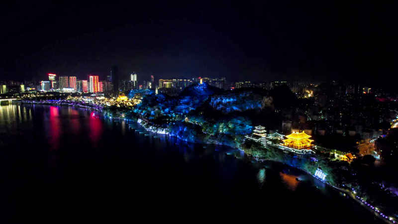 航拍广西柳州柳江夜景柳州文庙  