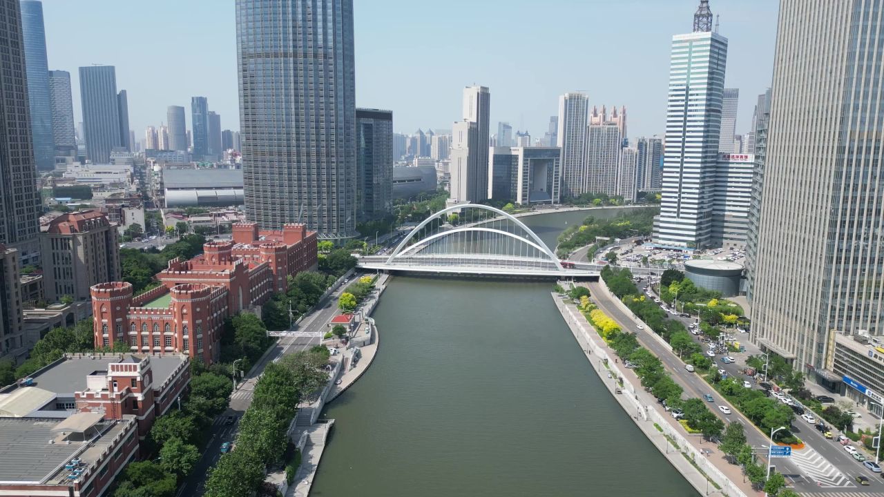天津城市建设海河风光航拍