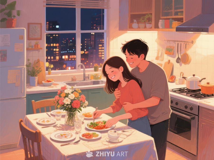 温馨厨房里的晚餐时光 731