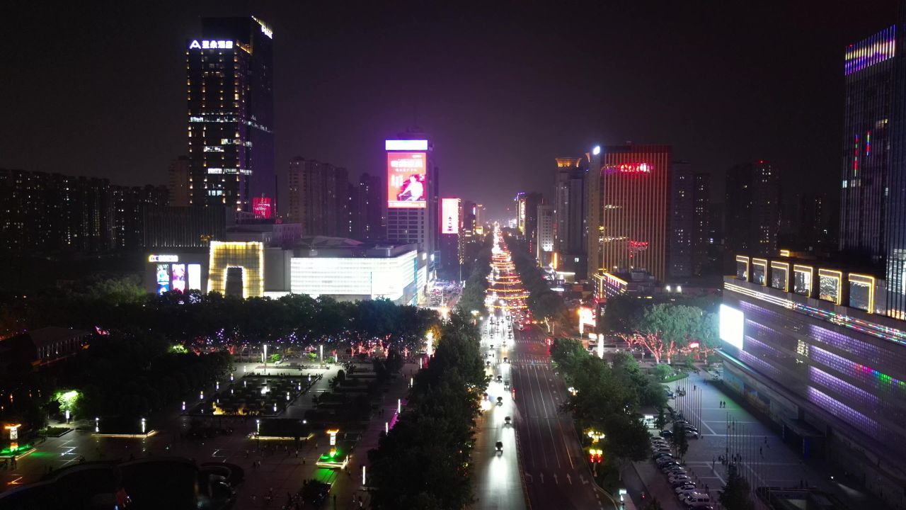 河北邯郸城市高楼建筑夜景交通航拍 