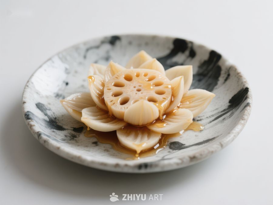 莲藕切片摆盘，淋上酱汁 815