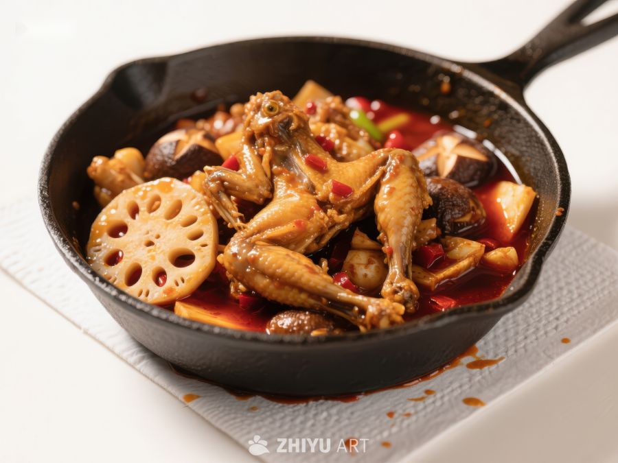 铁锅炖鸡配莲藕与辣椒 973
