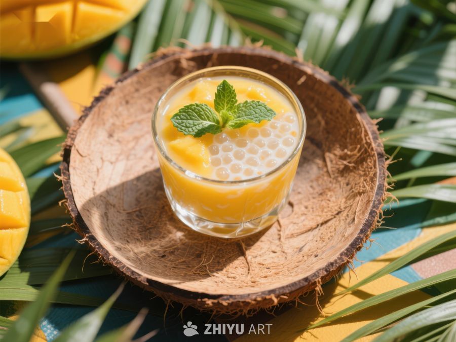 芒果西米露，热带风情饮品