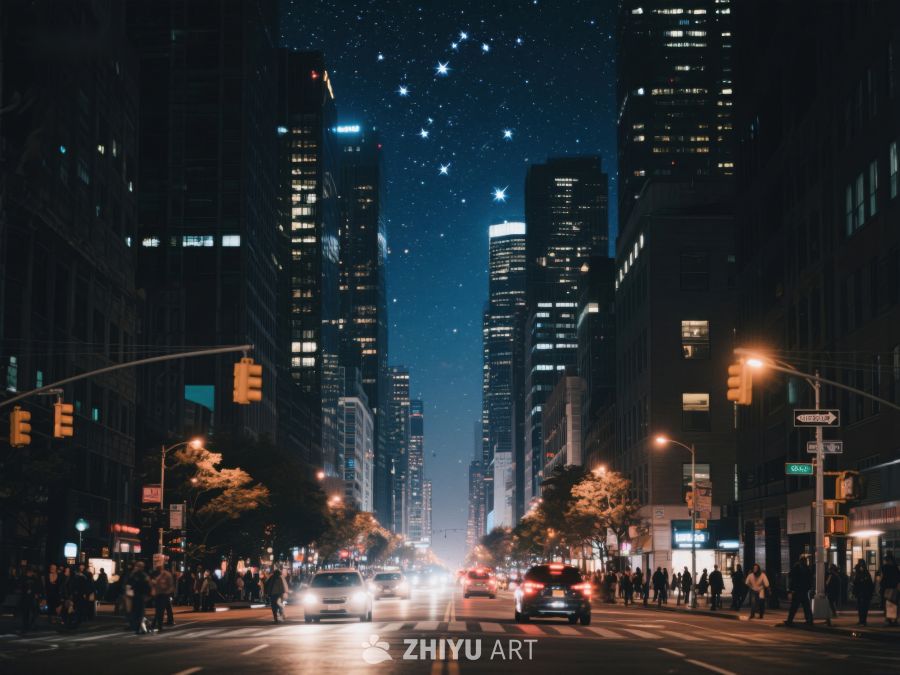 夜空星辰下的城市街景 350