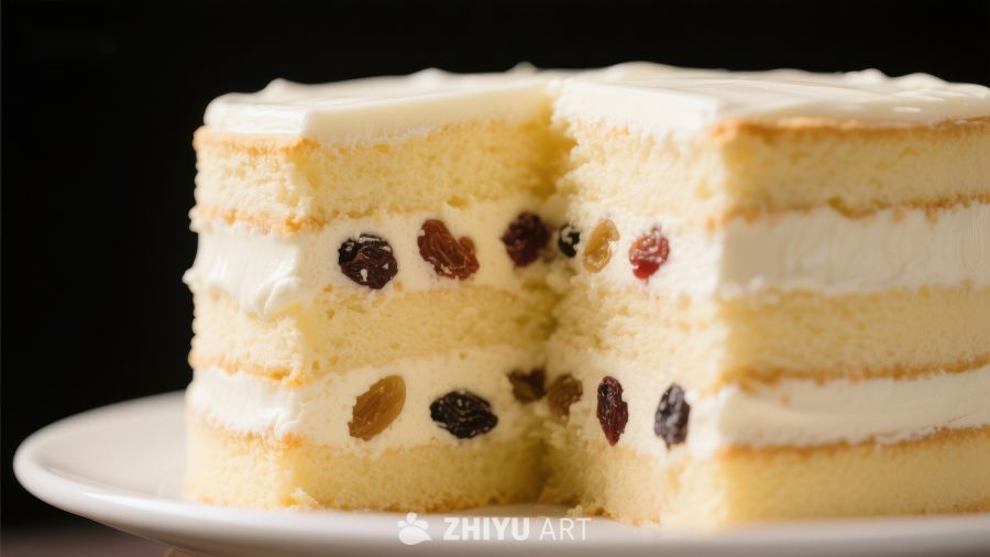 三层奶油蛋糕，内含葡萄干