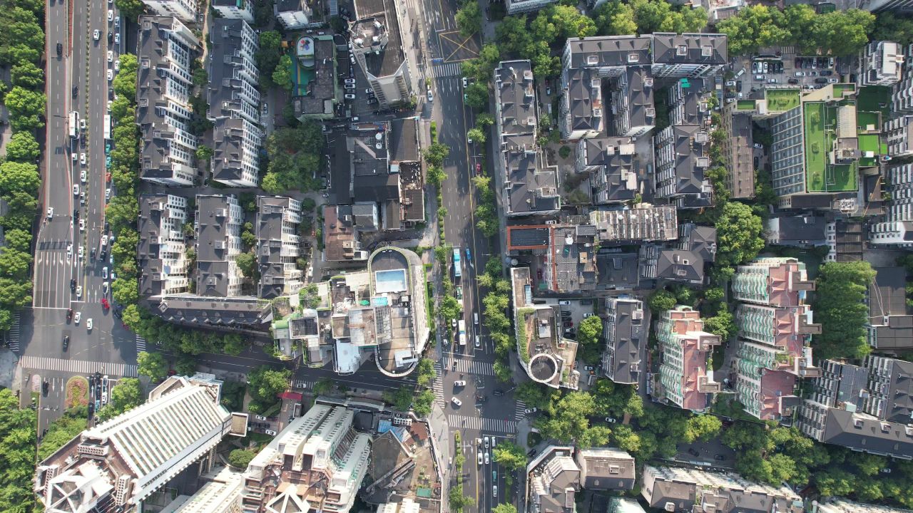 杭州城市风光交通高架桥航拍 