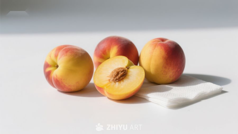 新鲜桃子与切片展示