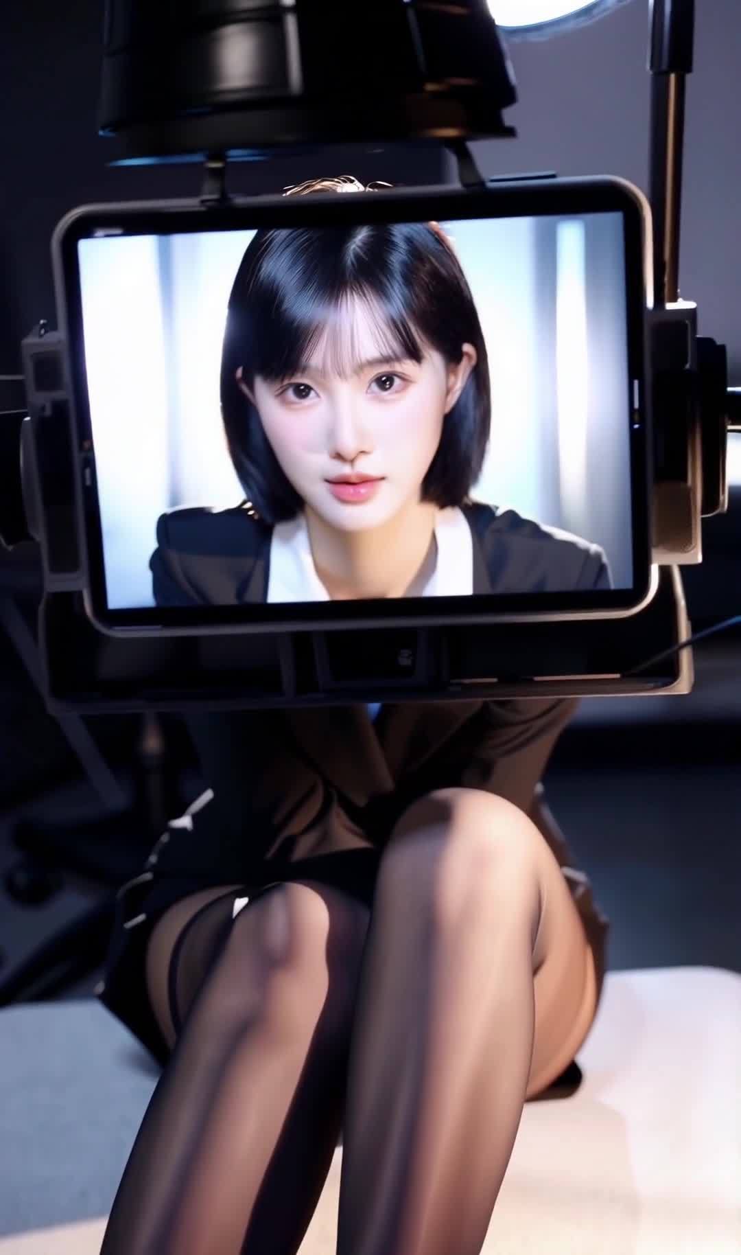 黑发丝袜女郎电影光线背光特写