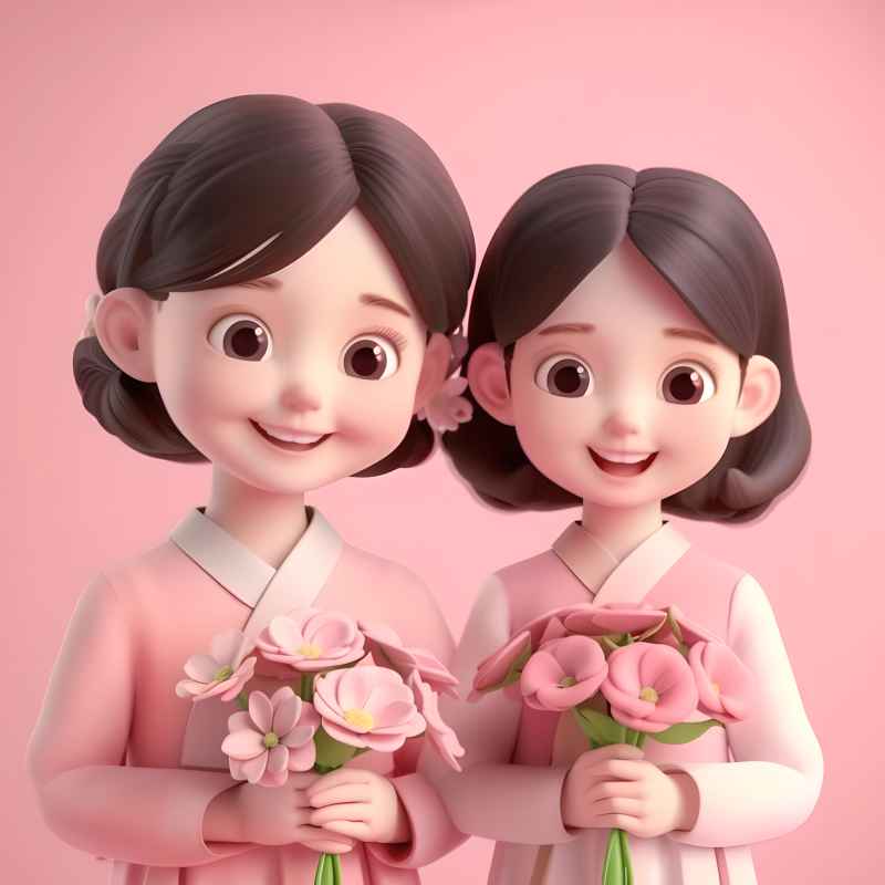 双手捧着鲜花母女粉色背景图 4