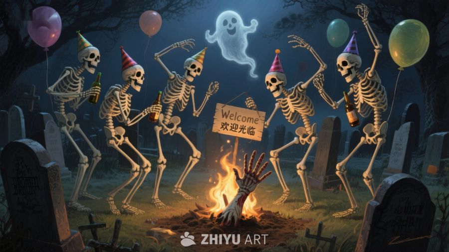 墓地里的骷髅派对