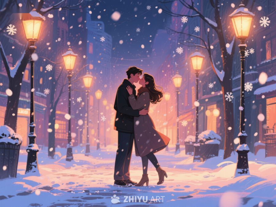 冬夜街头的浪漫拥吻 163