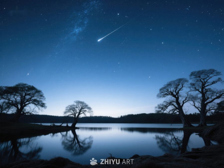 夜空流星划过静谧湖畔 273
