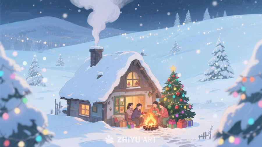 冬夜温馨小屋与圣诞树 81