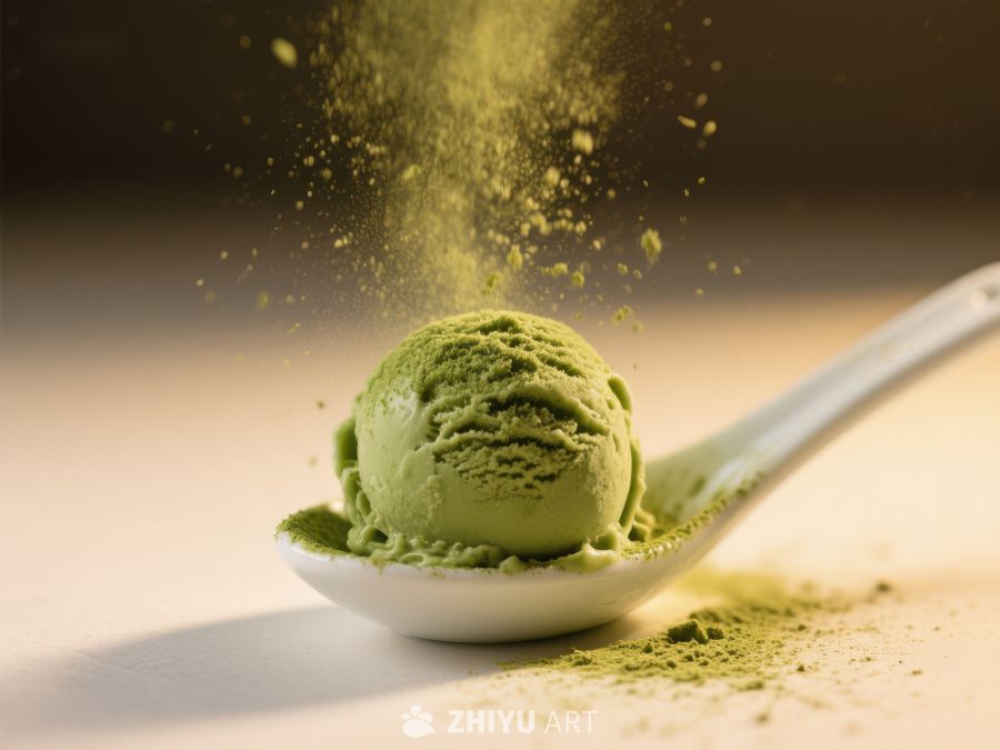 抹茶冰淇淋球与粉末