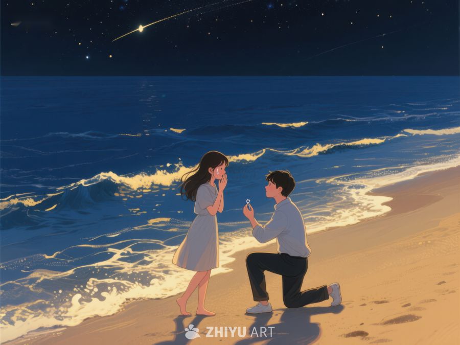 海边夜空下的求婚场景 241