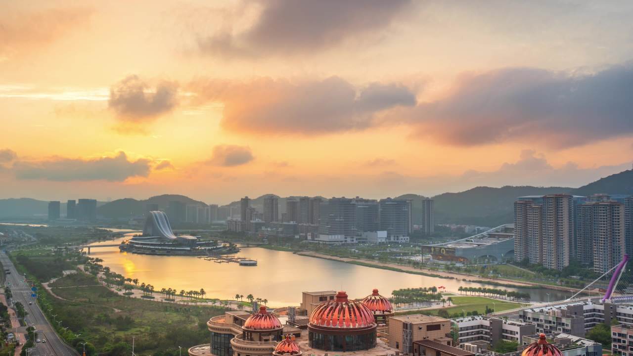 横琴天沐河琴台傍晚延时拍摄
