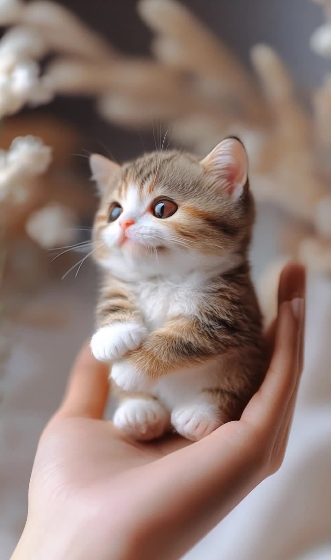 掌心萌猫：棕白相间，楚楚可怜，惹人喜爱