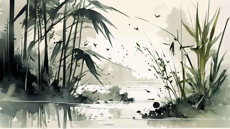 绿竹水墨插画背景图 1