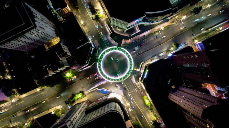 云南昆明城市风光交通航拍图 