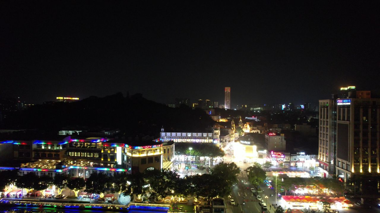 广东中山城市夜景灯光航拍