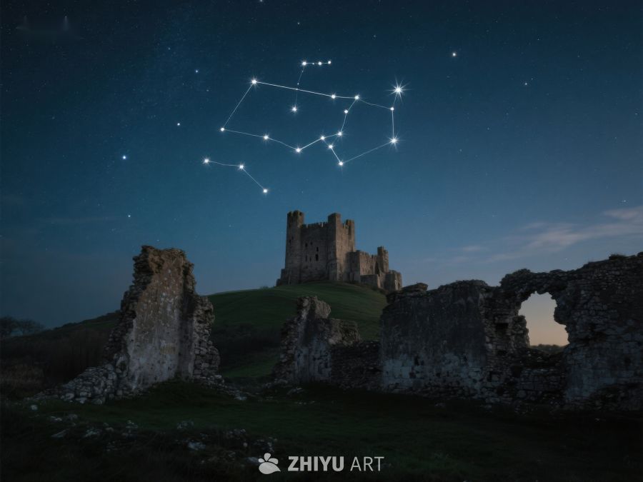 夜空下的古堡遗迹与星座 317