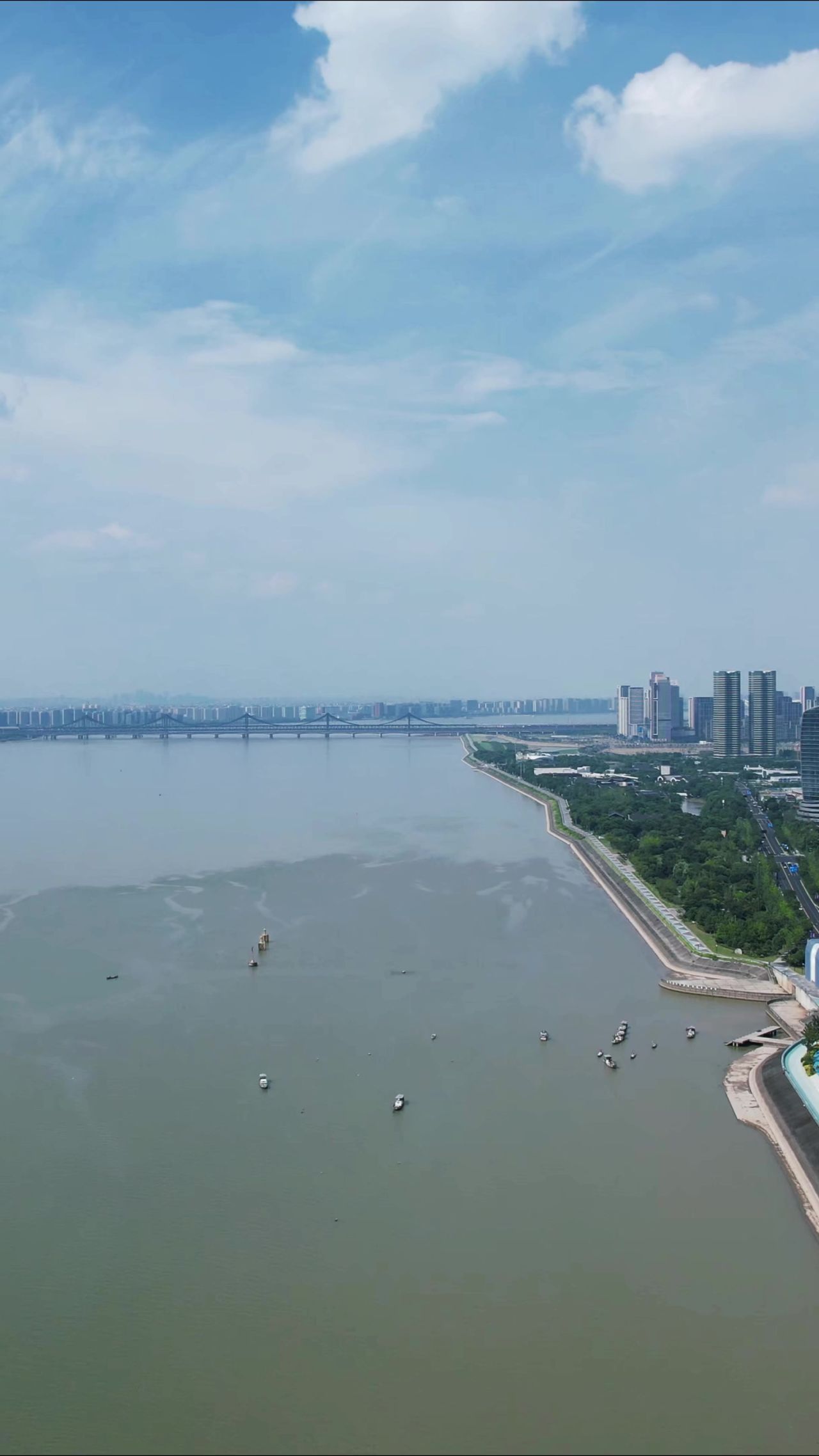 浙江杭州城市风光钱塘江三桥交通竖屏航拍 