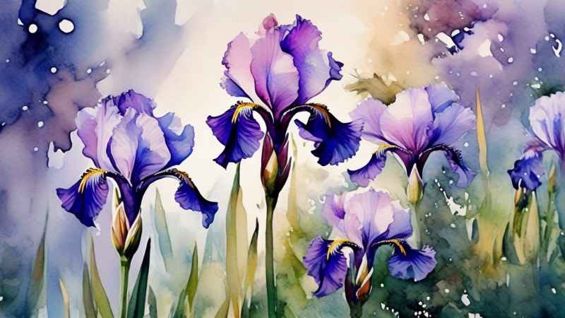 花园里的很多株紫色驾尾花插画 29