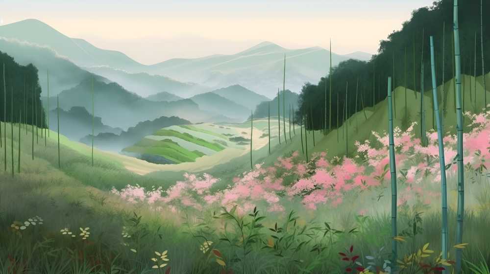 山景插画绿色油油
