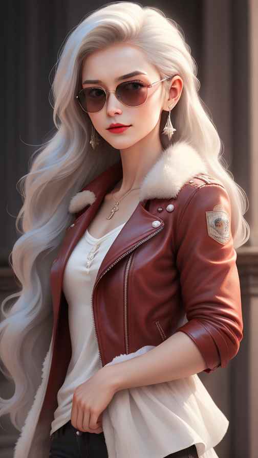 红色皮衣大美女