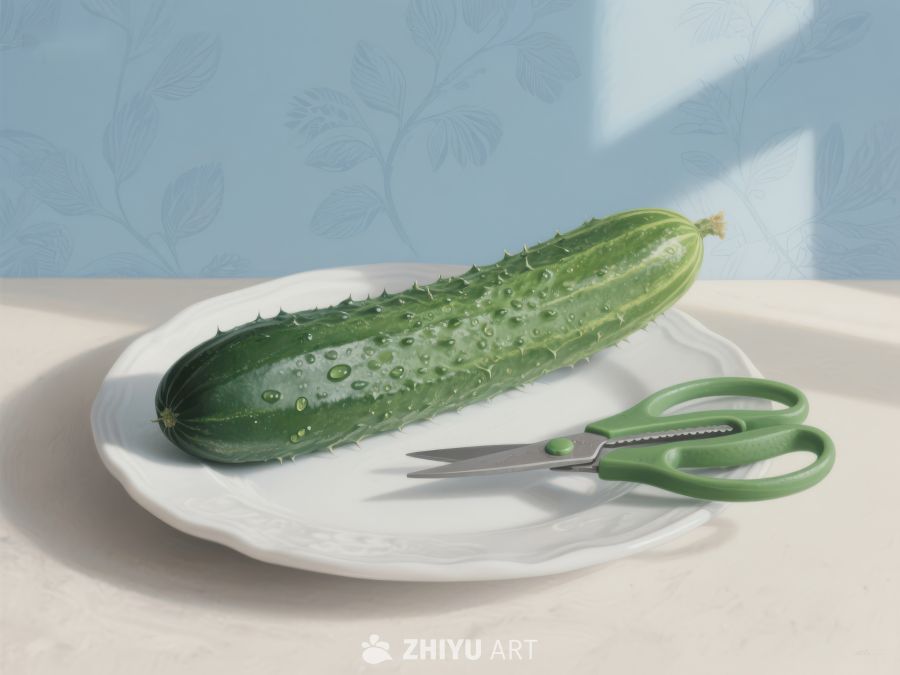 盘中黄瓜与剪刀 258