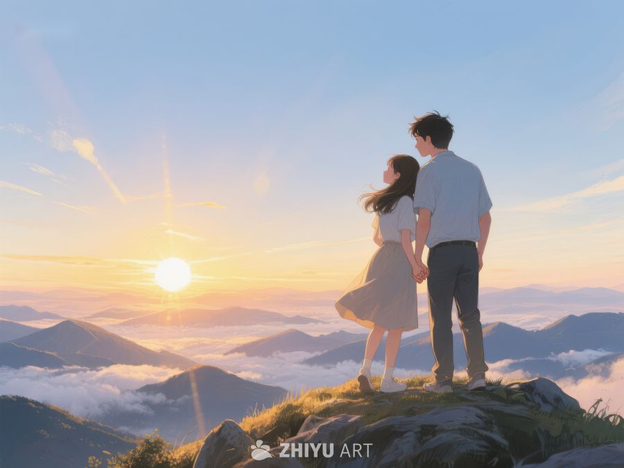山顶情侣共赏日出美景 606